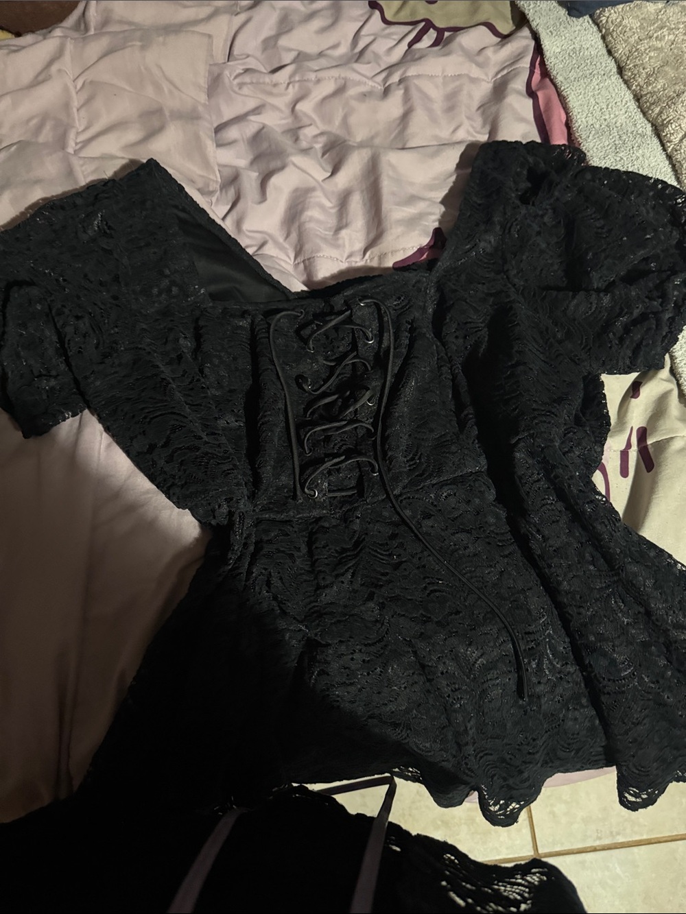Black Lace Corset-Front Women's Blouse